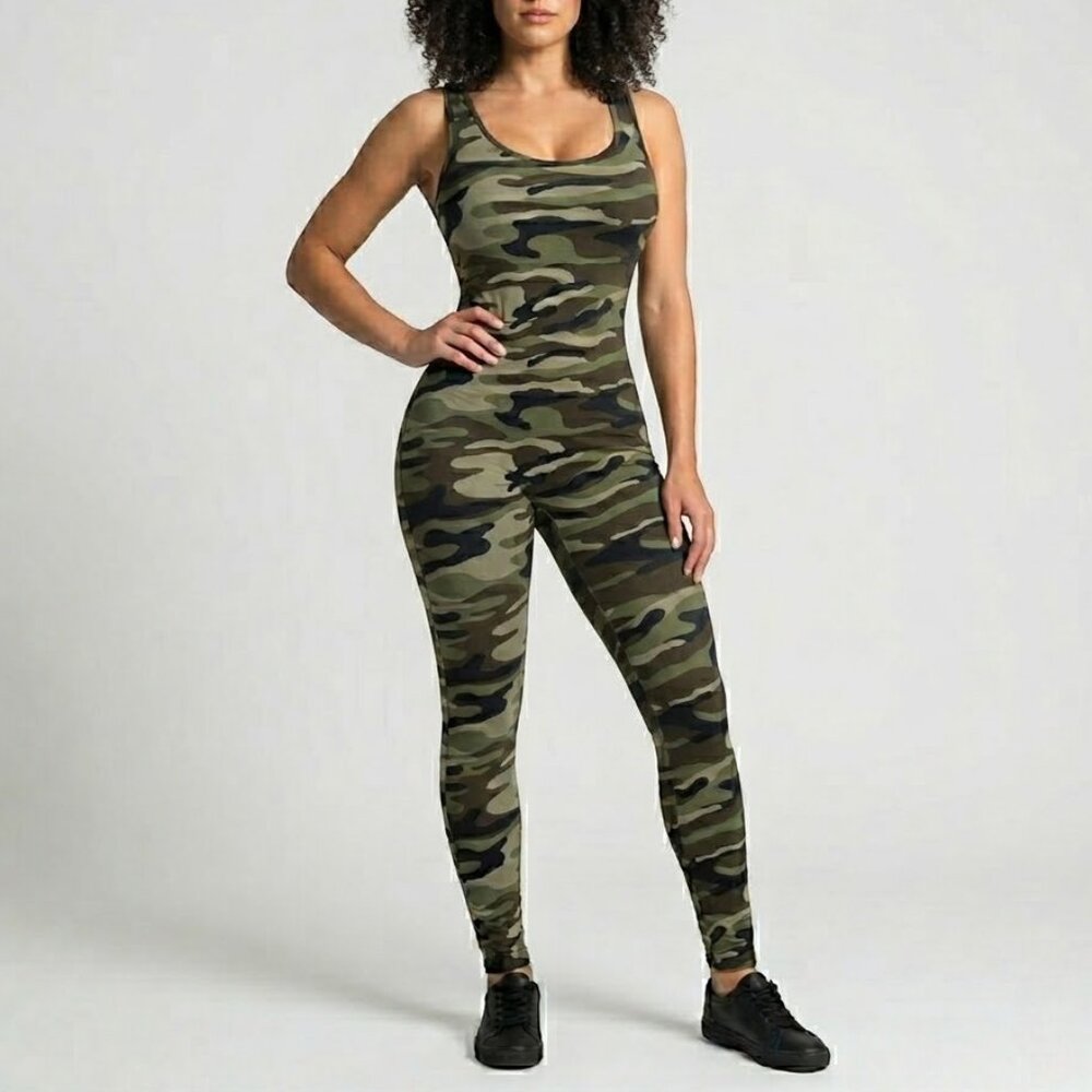 Camo Fitted Jumpsuit Medium Bodycon Romper